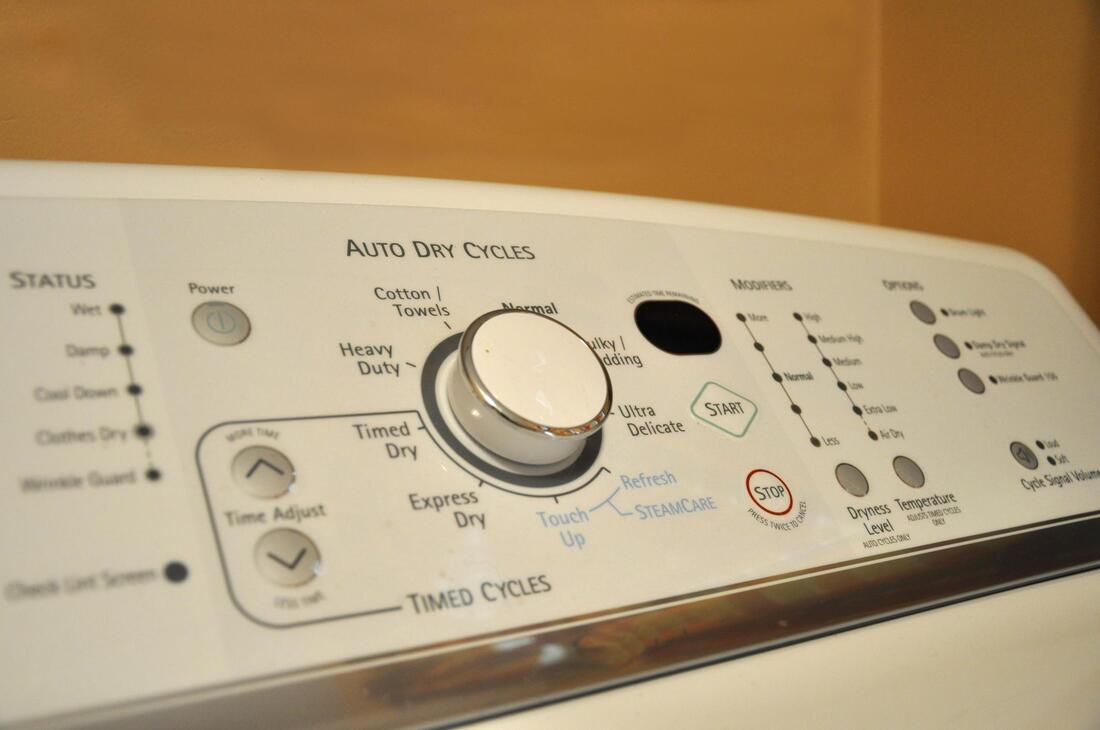 close up washing machine buttons